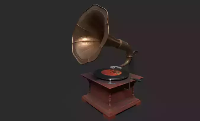 Gramophone - High poly and poly 3D model Low-poly 3D model
