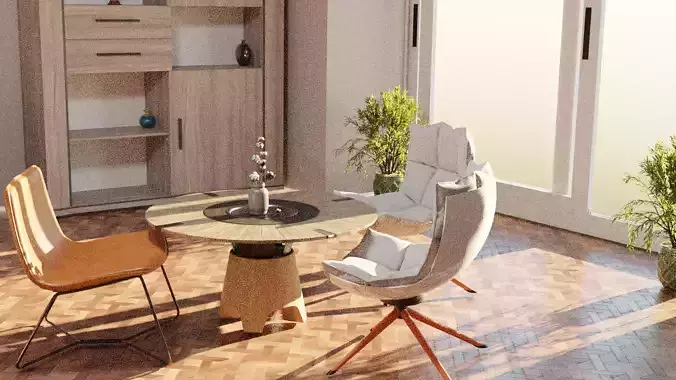Interior model living room with table and chairs