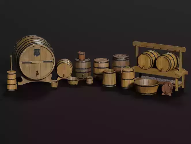 Low Poly Medieval Wooden Barrel Pack 3D Models Low-poly 3D model