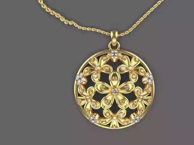 flower pendant gold silver 3d print