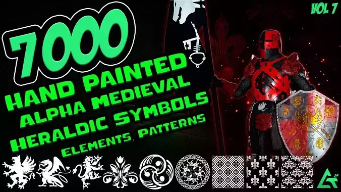7000 Hand Painted Alpha Medieval Heraldic Symbols - Vol 7 Texture