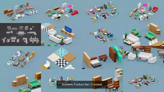 Isometric Funiture Set 3D Model Collection