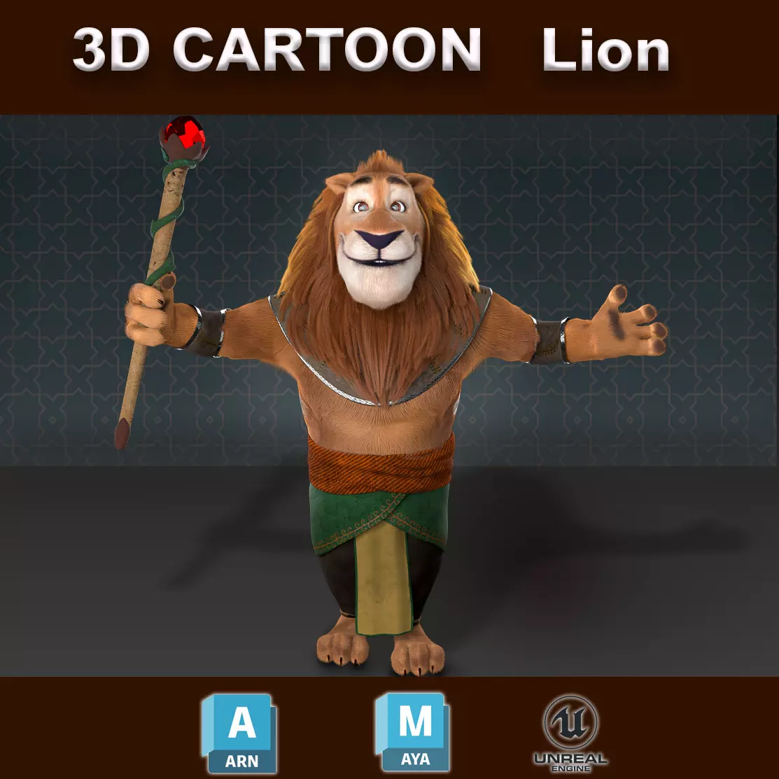 Cartoon Lion Rigged 3D model_0