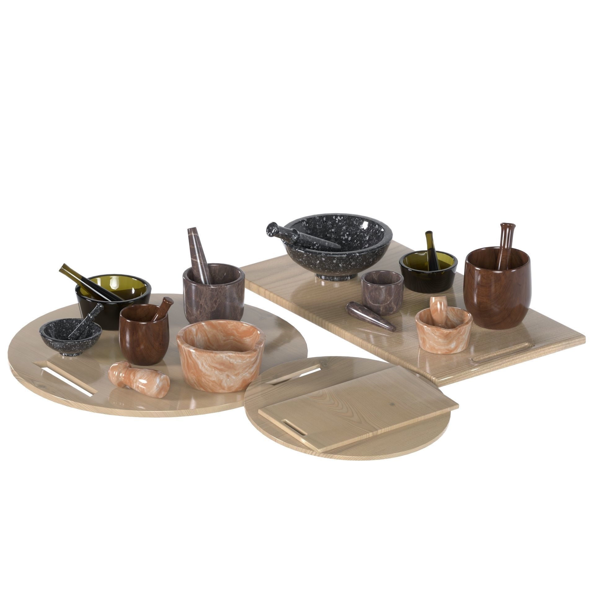 mortar and pestle and tray set 3Dmodel corona texture Low-poly 3D model_1