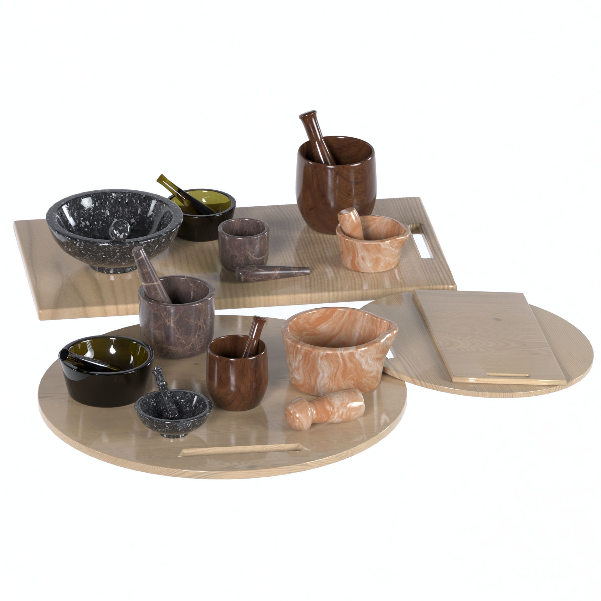 mortar and pestle and tray set 3Dmodel corona texture Low-poly 3D model_2