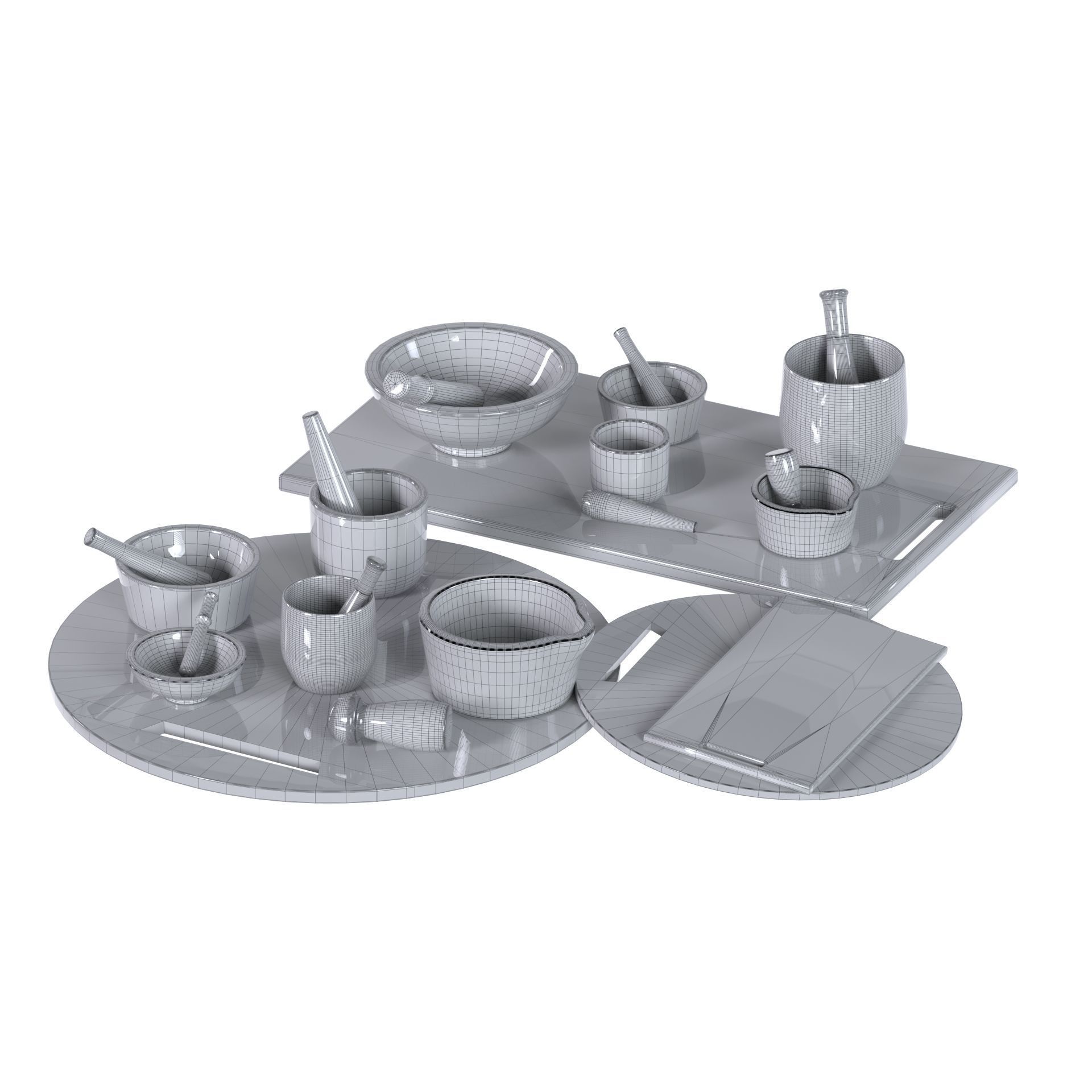 mortar and pestle and tray set 3Dmodel corona texture Low-poly 3D model_8