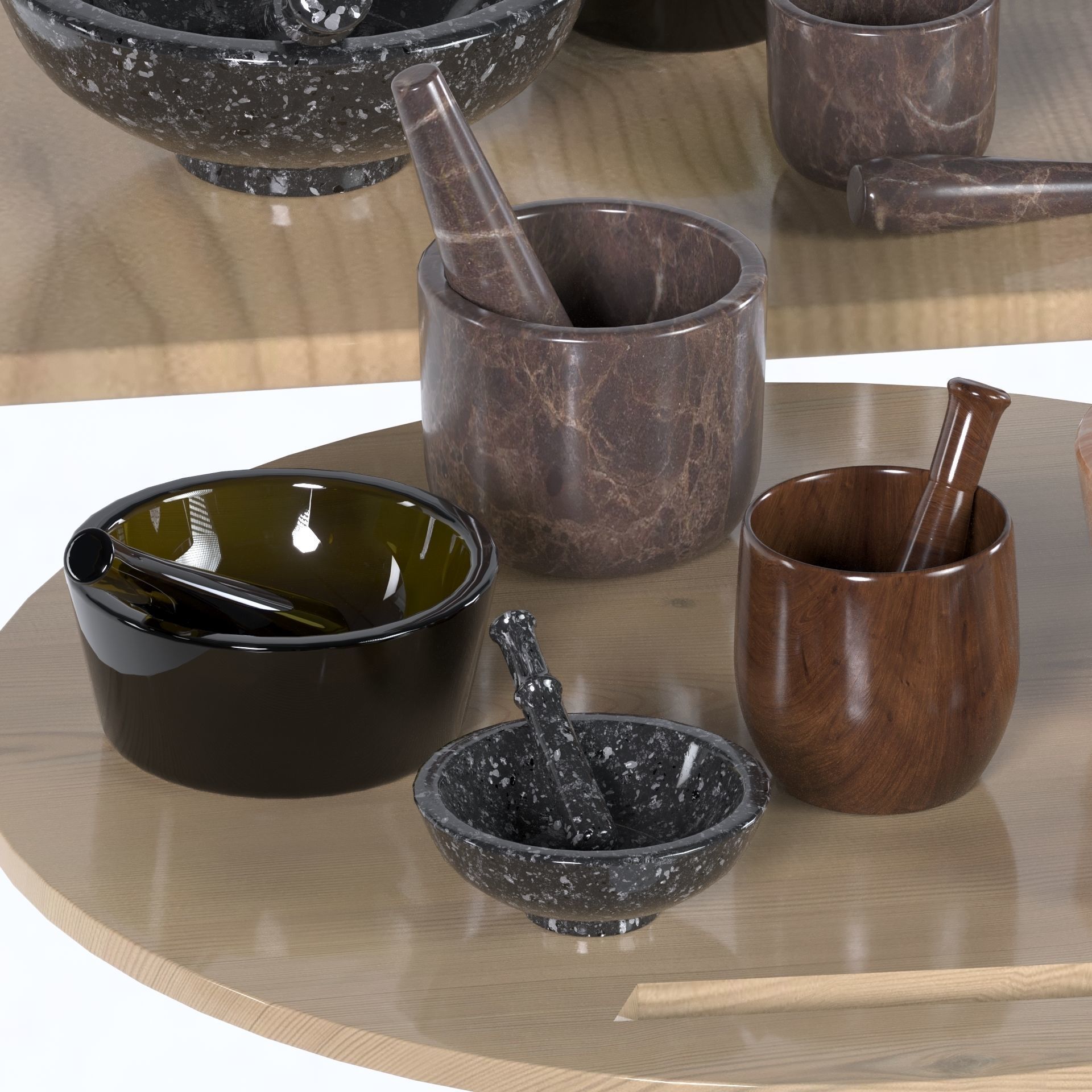 mortar and pestle and tray set 3Dmodel corona texture Low-poly 3D model_3