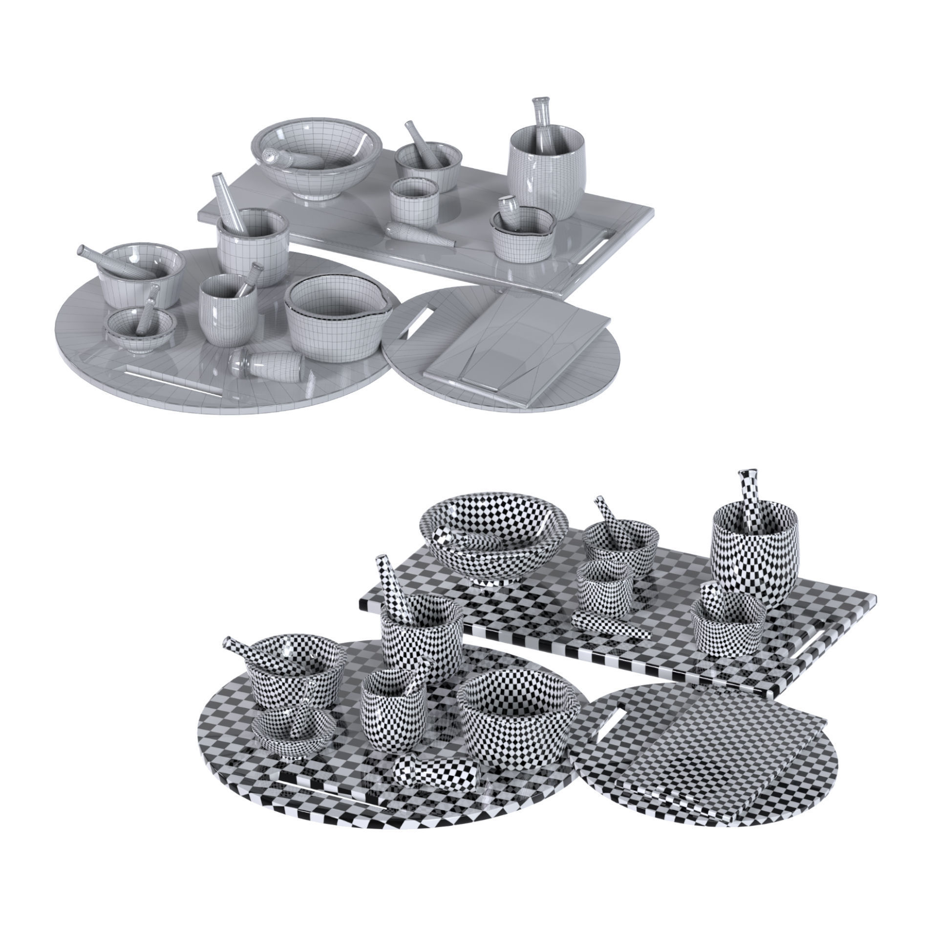 mortar and pestle and tray set 3Dmodel corona texture Low-poly 3D model_6