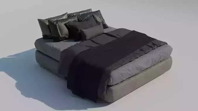 Bed 3D Model with pillows and blankets