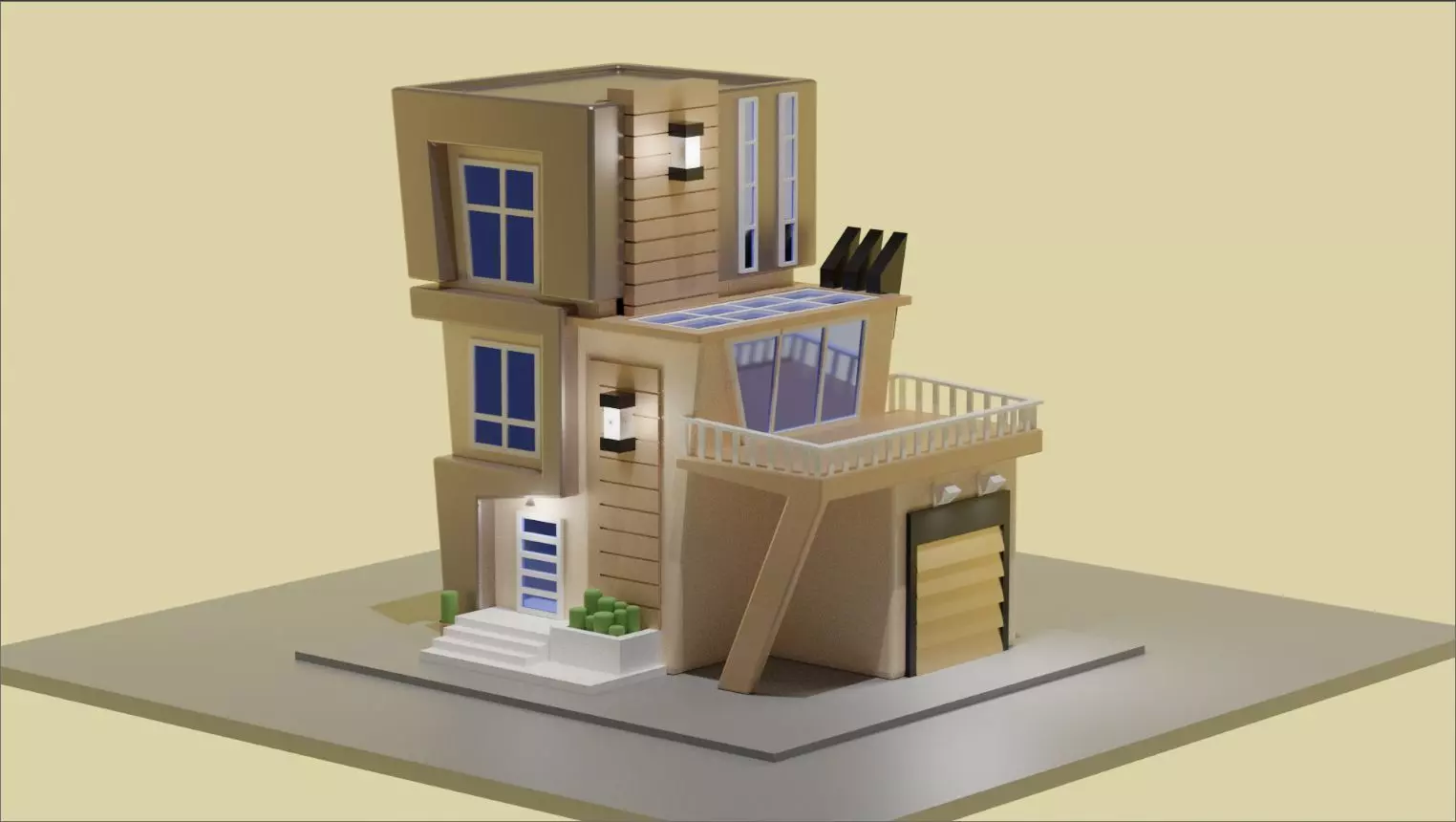 Modern House Design Free low-poly 3D model