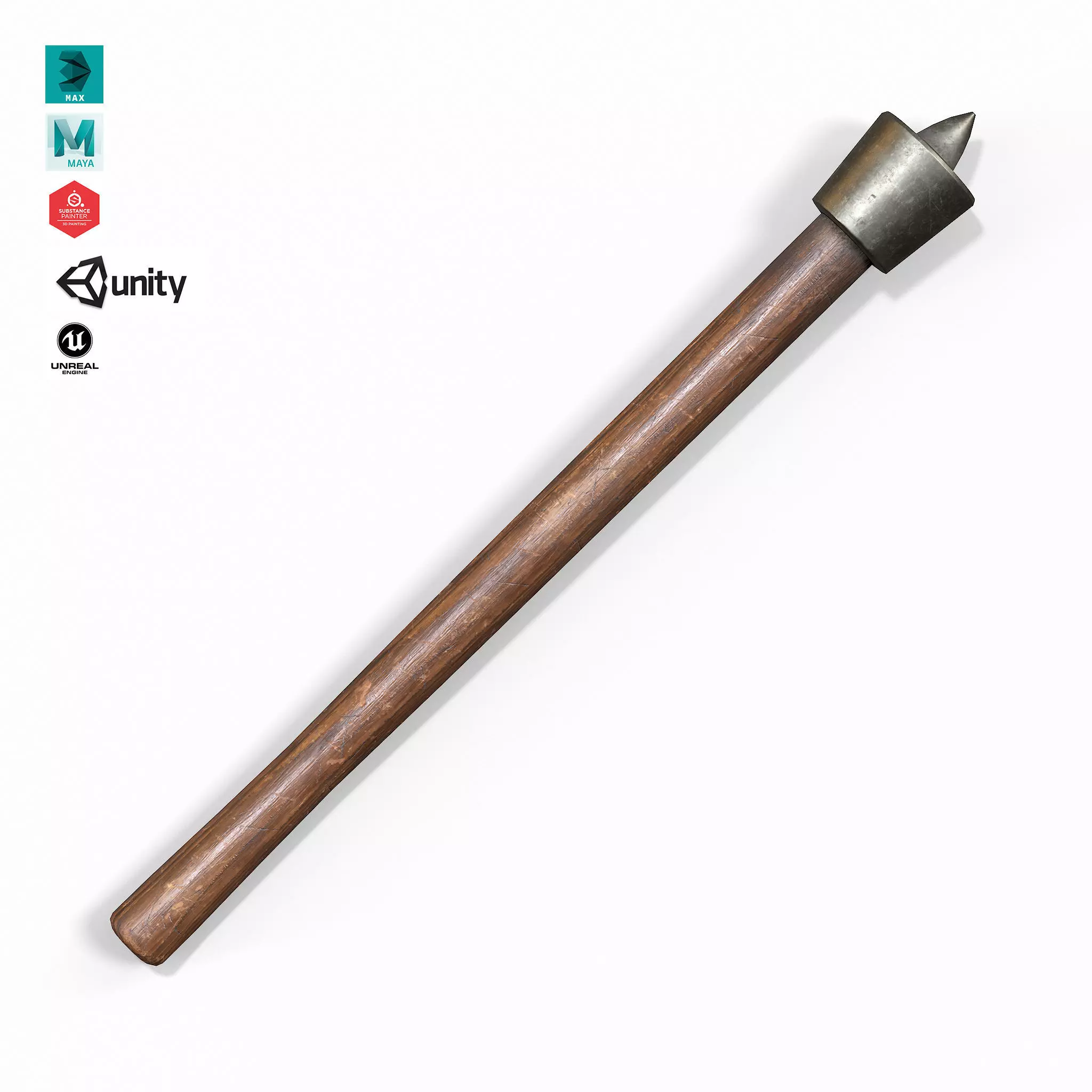 Melee Trench Club Iron Head Low-poly 3D model_0