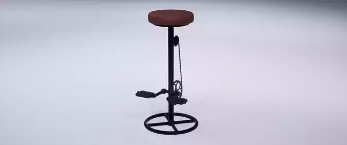 Bike Tabouret de bar indus en cuir cognac et metal noir 3D model