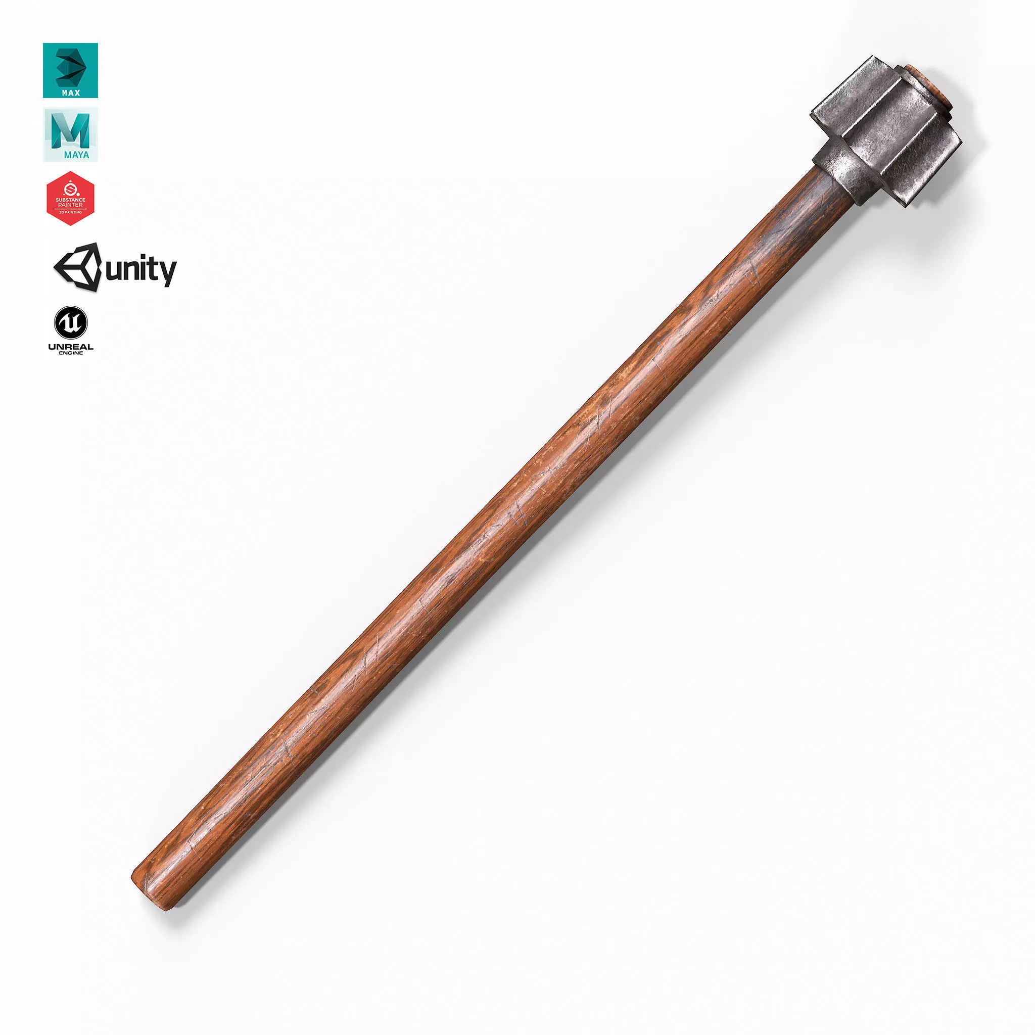 Melee Trench Mace Low-poly 3D model_0
