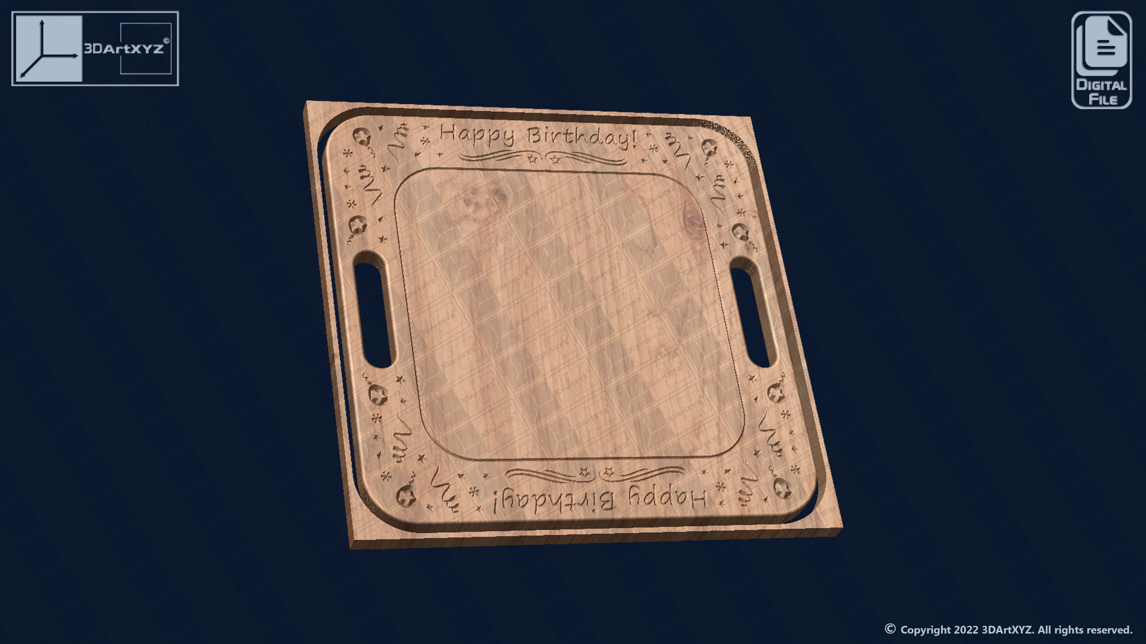 Square Birthday Cake Platter CNC Files for Wood 3D model CGTrader