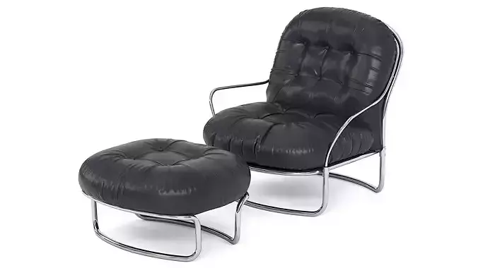 Model 915 leather lounge chair with ottoman by Carlo De Carli