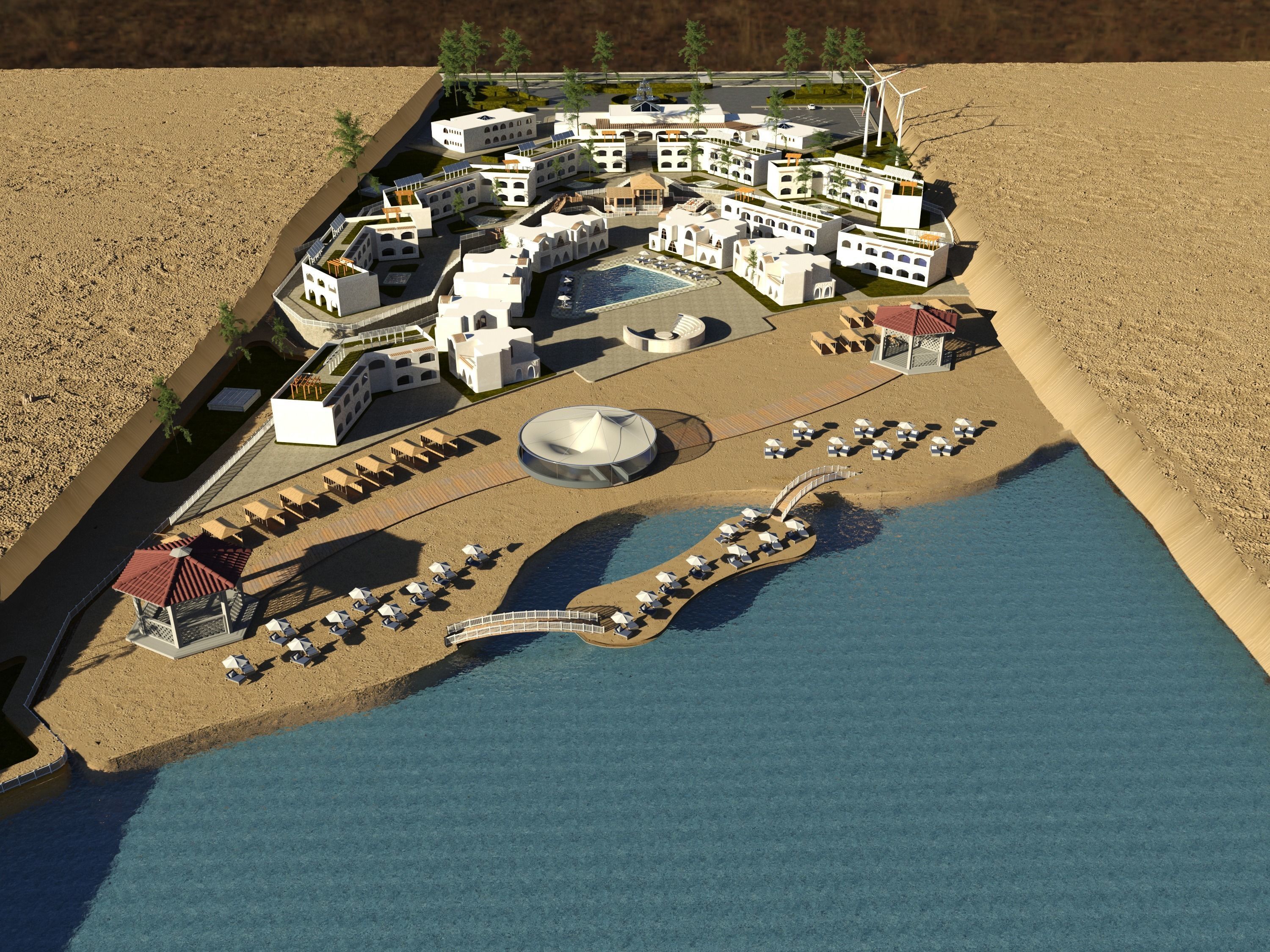 Ecolodge resort in middle of desert 3D model_1