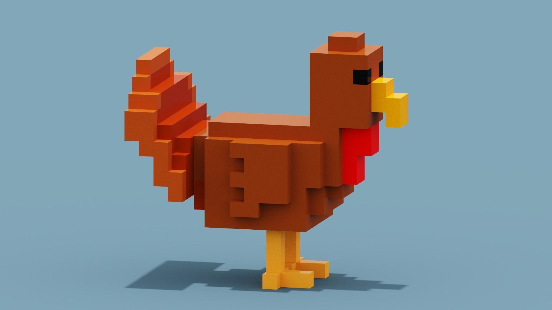 Voxel Turkey Low-poly 3D model_11