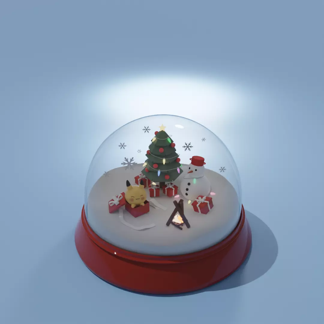 Snowglobe diorama with Christmas tree and Pikachu  Low-poly 3D model_0
