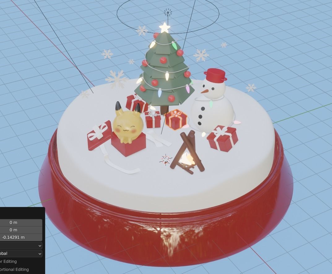 Snowglobe diorama with Christmas tree and Pikachu  Low-poly 3D model_2