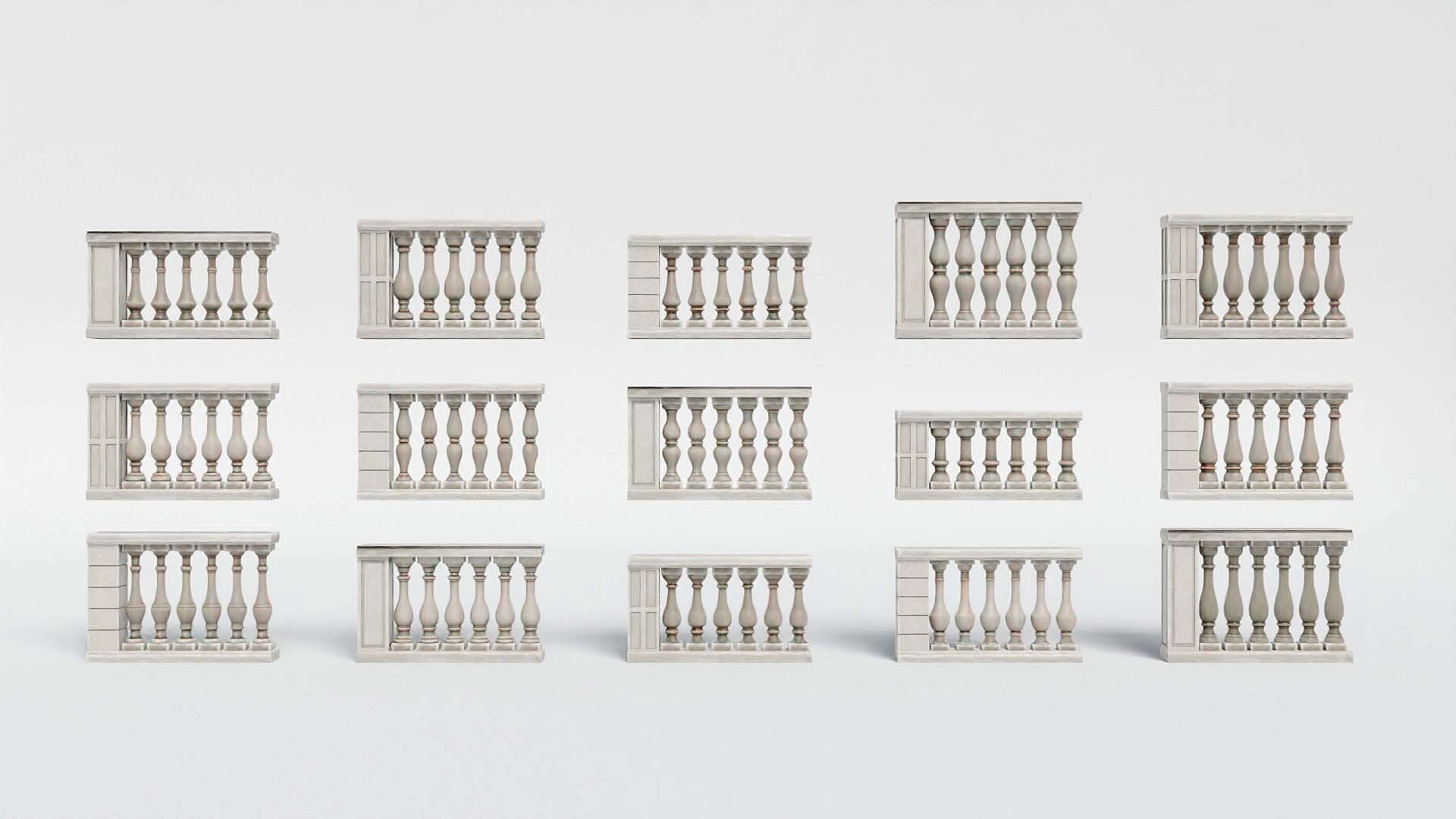 Balustrade - 15 Balcony Stone Models - Greek - Roman Low-poly 3D model_3