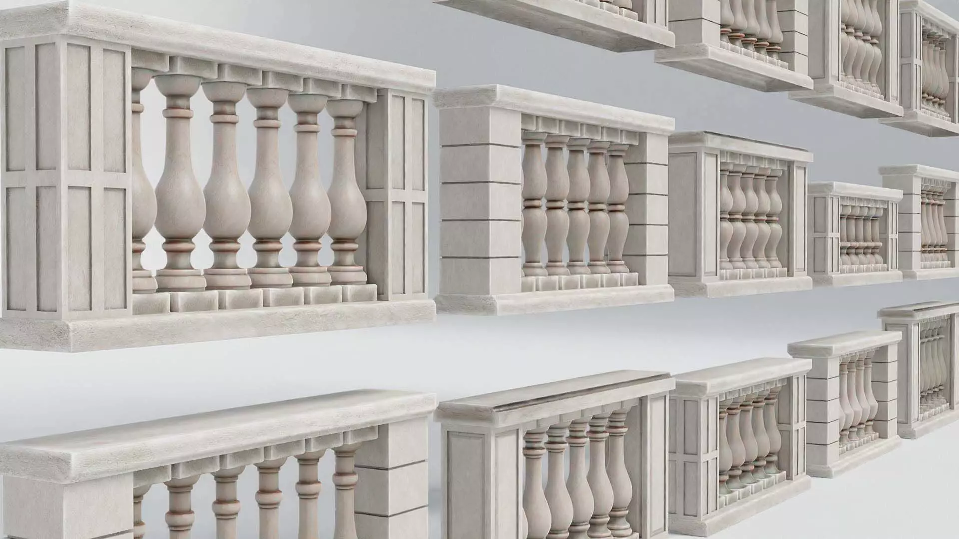 Balustrade - 15 Balcony Stone Models - Greek - Roman Low-poly 3D model_0