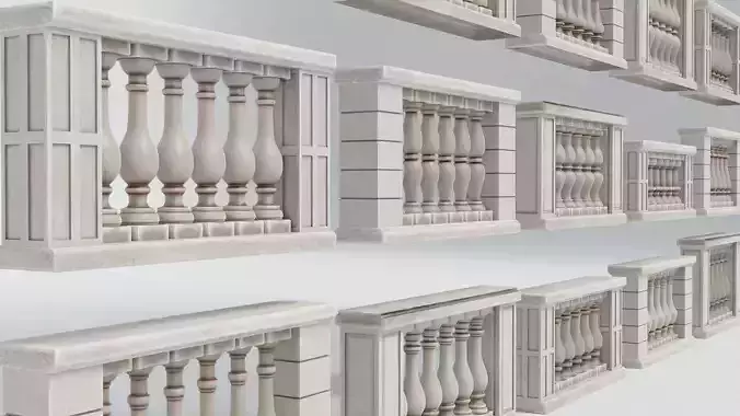 Balustrade - 15 Balcony Stone Models - Greek - Roman Low-poly 3D model