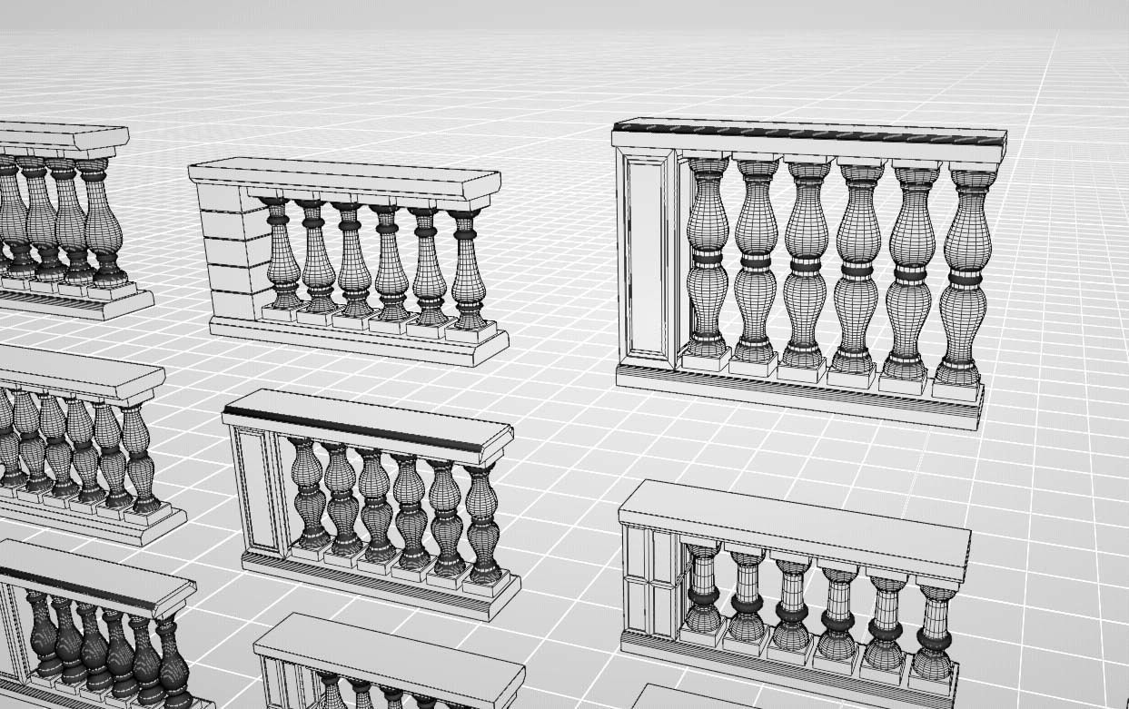 Balustrade - 15 Balcony Stone Models - Greek - Roman Low-poly 3D model_22