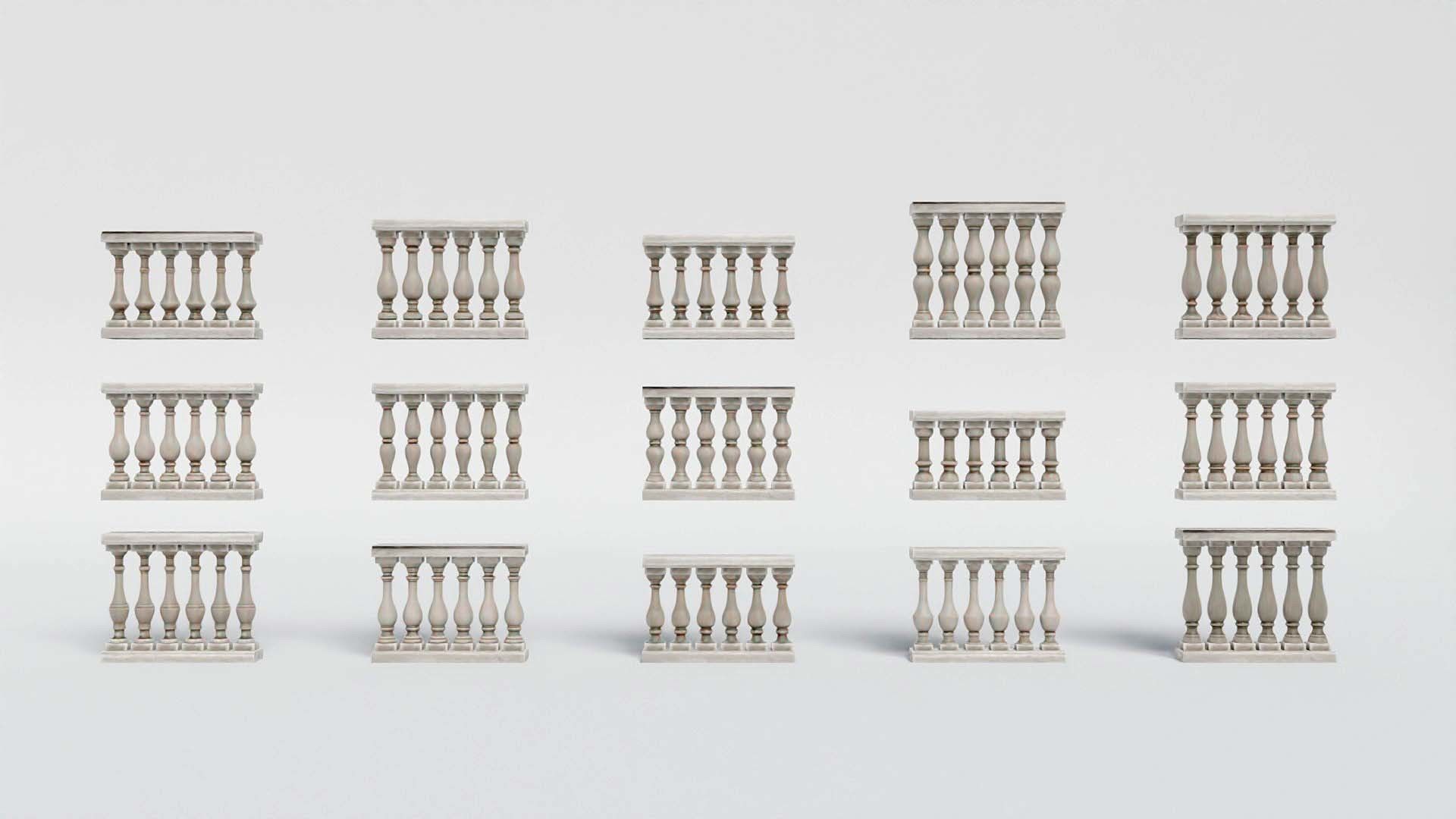 Balustrade - 15 Balcony Stone Models - Greek - Roman Low-poly 3D model_2