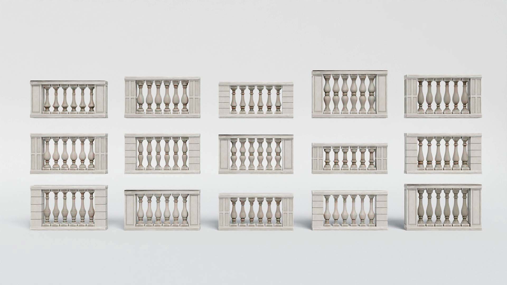 Balustrade - 15 Balcony Stone Models - Greek - Roman Low-poly 3D model_1