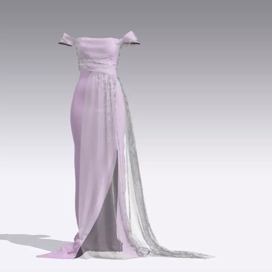 DRESS VUAL WIDE NECKLINE LOW SLEWEE Low-poly 3D model