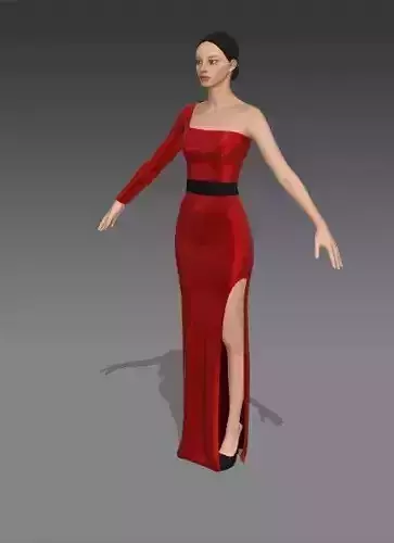 ONE SHOULDER DRESS RED SILK SATIN LOOK SLIT DETAIL BELT BLACK