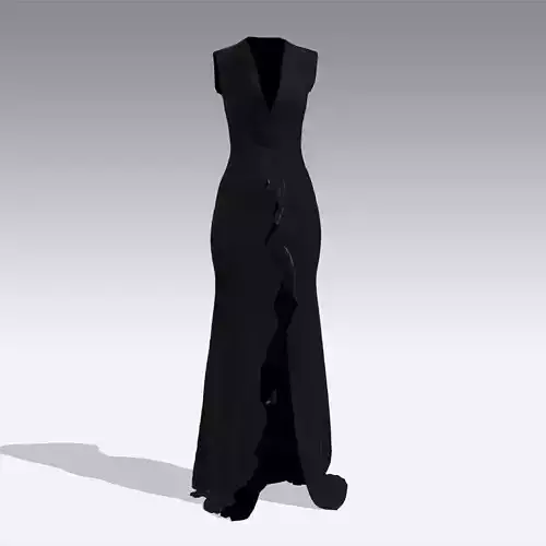  DRESS RUFFLED DETAIL DEGAJE NECKLINE LONG BLACK 