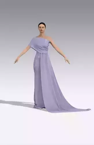 PURPLE DRESS DRAPED ONE SHOULDER FRONT TAIL