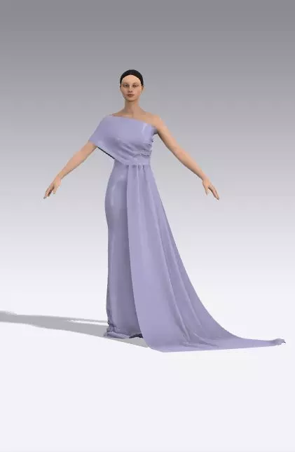PURPLE DRESS DRAPED ONE SHOULDER FRONT TAIL 3D model