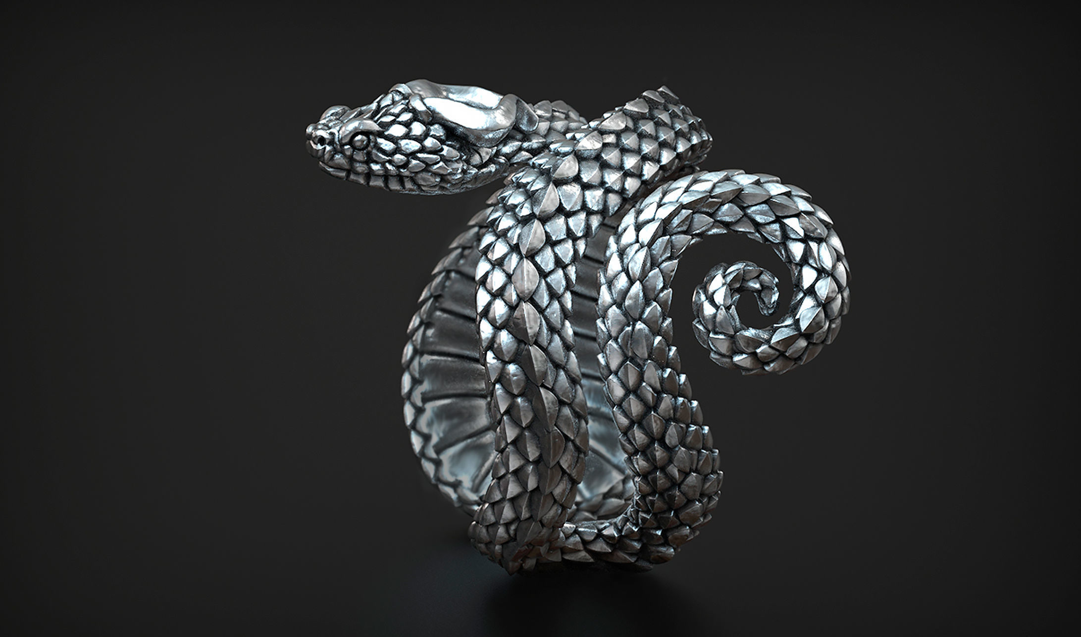 Viper Snake Ring 3D print model_6