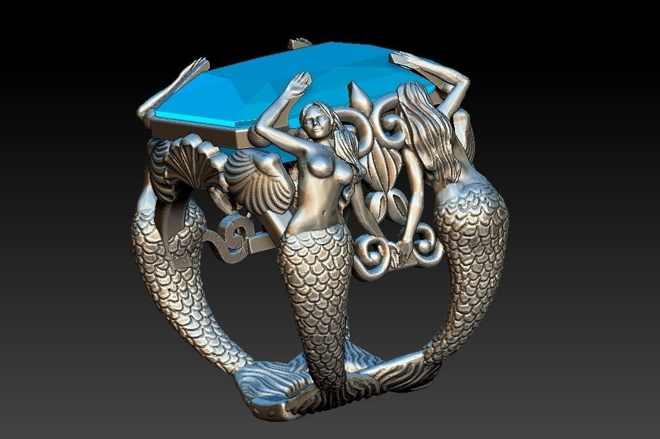 Mermaid Ring 3D print model_3