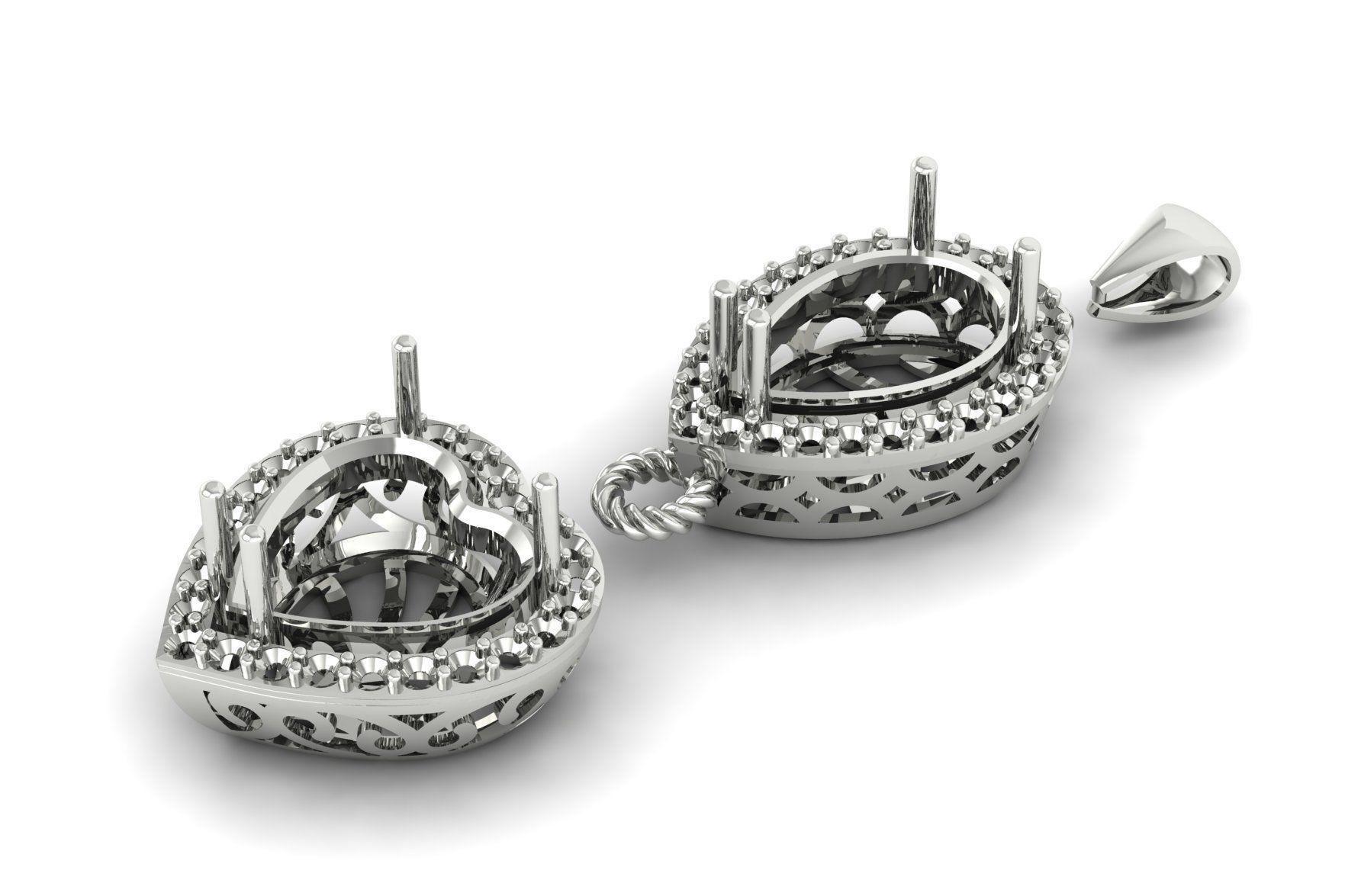 Heart And Pear Ruby Diamond Pendant P 059 3D print model_2