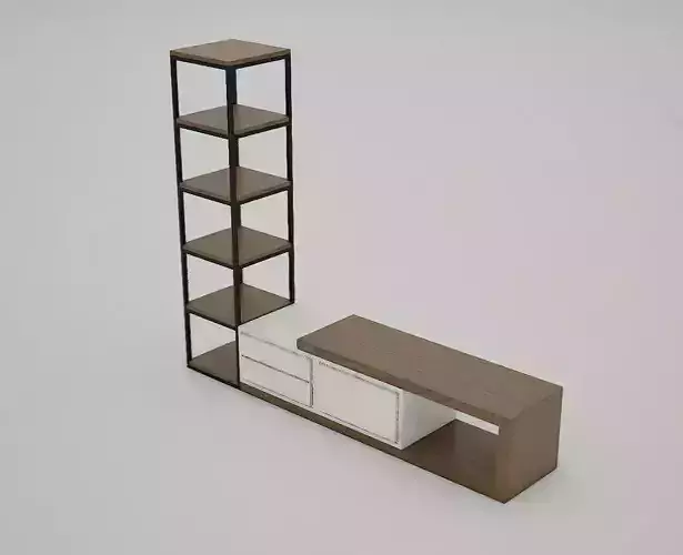 TV stand wood and iron 3D model