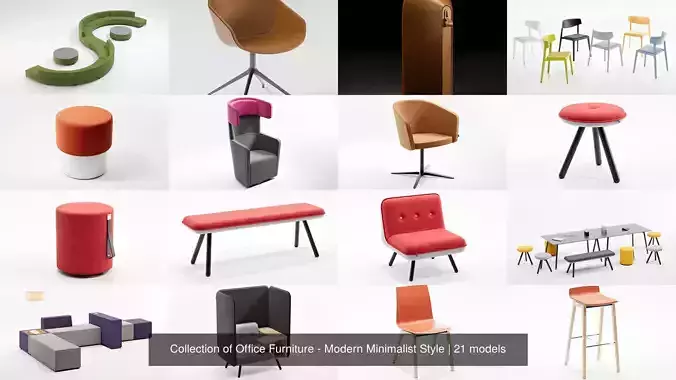 Collection of Office Furniture - Modern Minimalist Style 