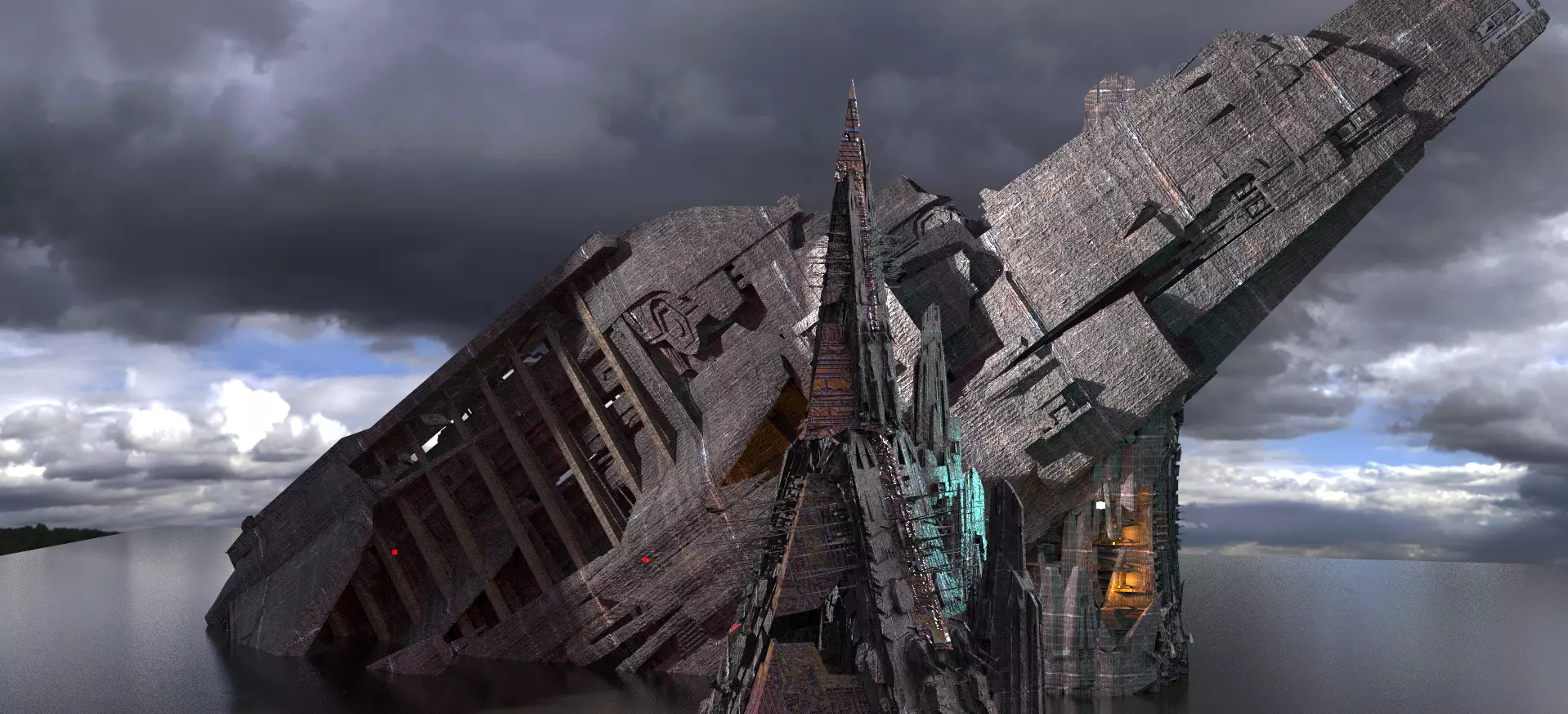 Elite Tower Ruins Submerged Kit bash 2 3D model_0