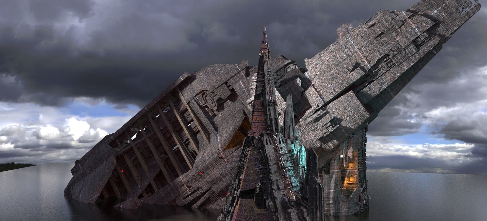 Elite Tower Ruins Submerged Kit bash 2 3D model_1