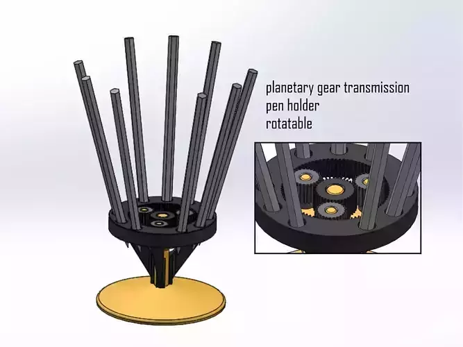 Planetary gear desk pencil holder  -  rotatable for 9 pens