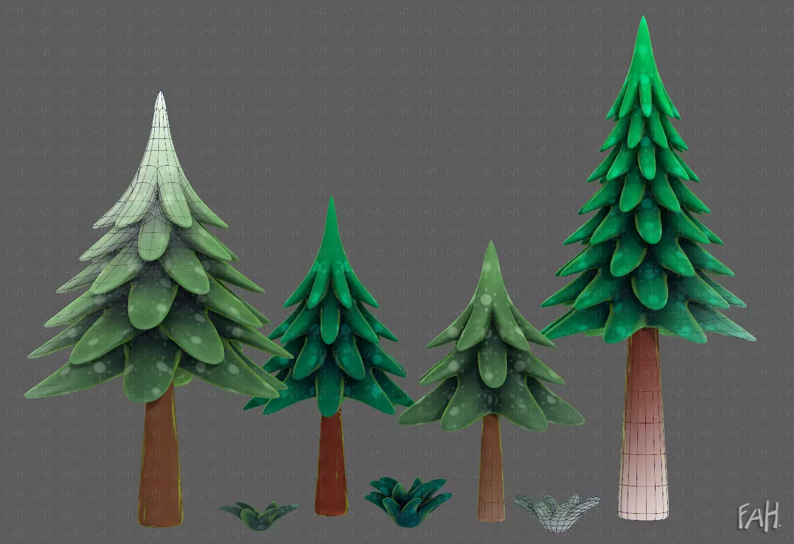 Trees Cartoon V17 Low-poly 3D model_0