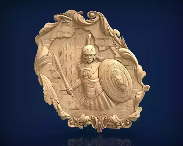 Carved panel gladiator painting STL