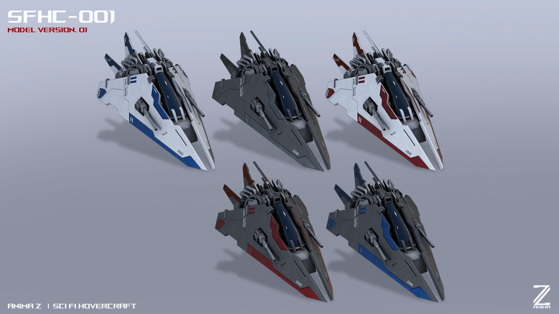 Scifi Hovercraft Low-poly 3D model_1