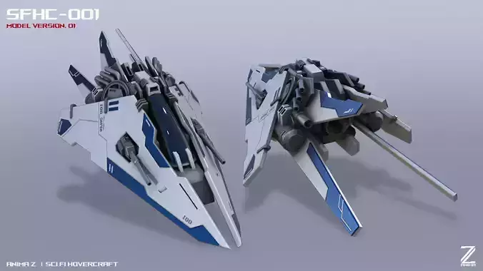 Scifi Hovercraft Low-poly 3D model