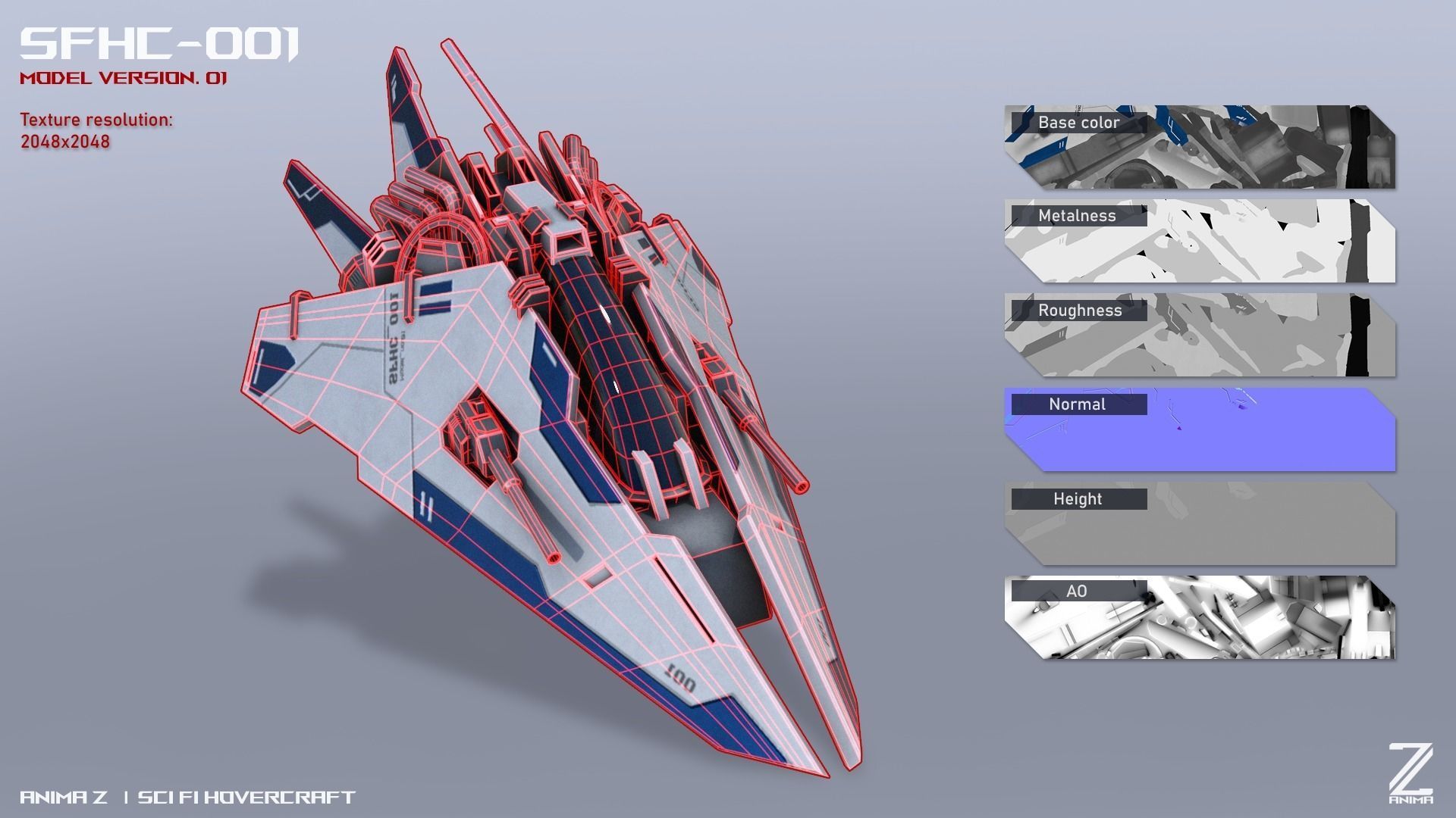 Scifi Hovercraft Low-poly 3D model_2