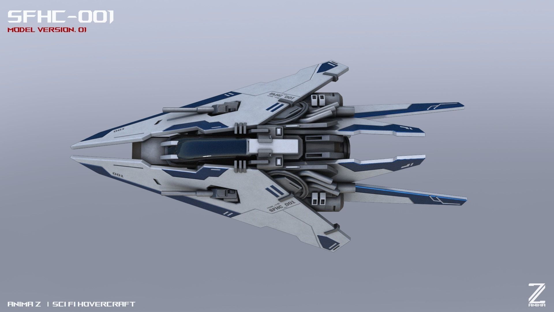 Scifi Hovercraft Low-poly 3D model_8