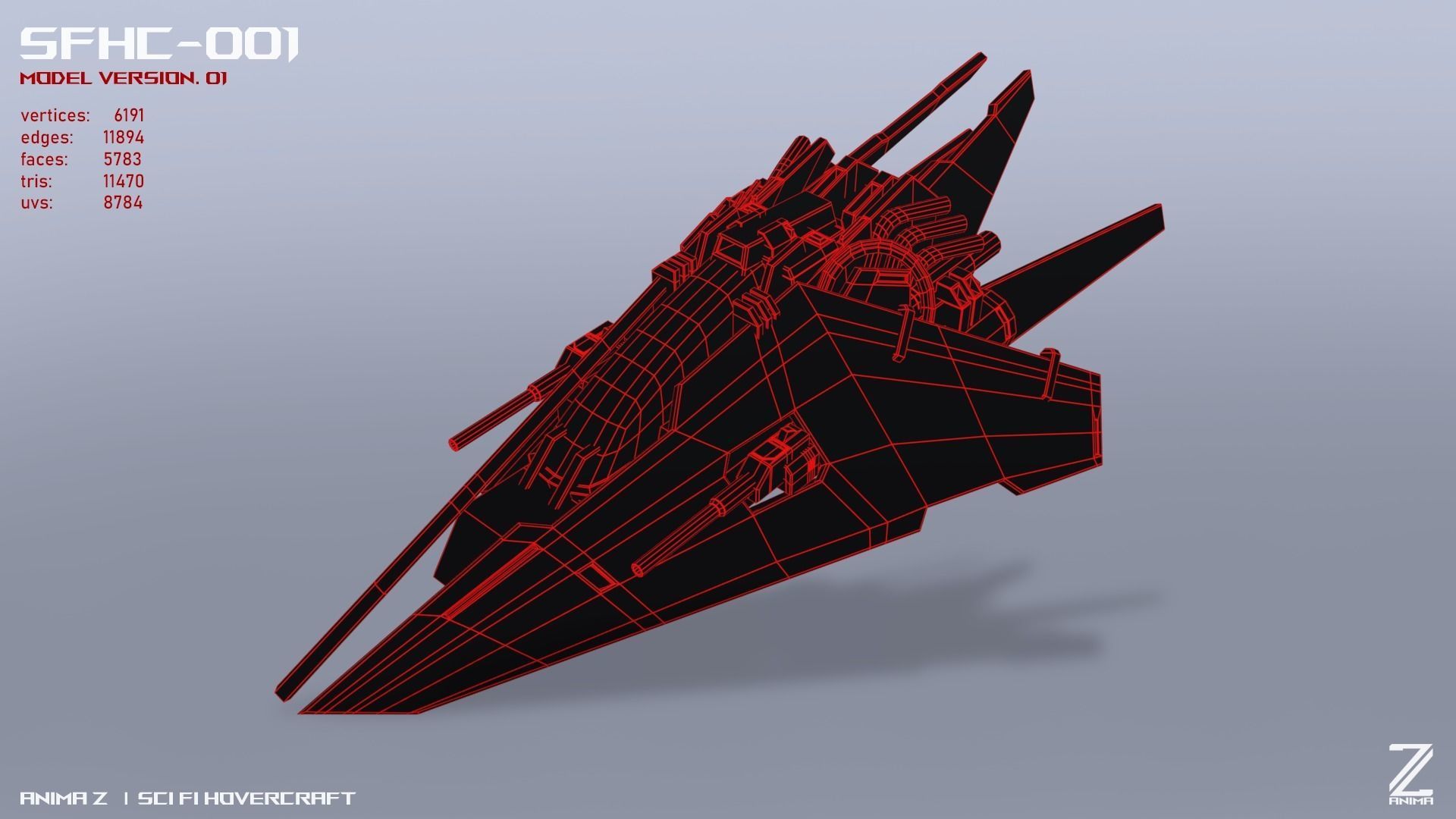 Scifi Hovercraft Low-poly 3D model_11