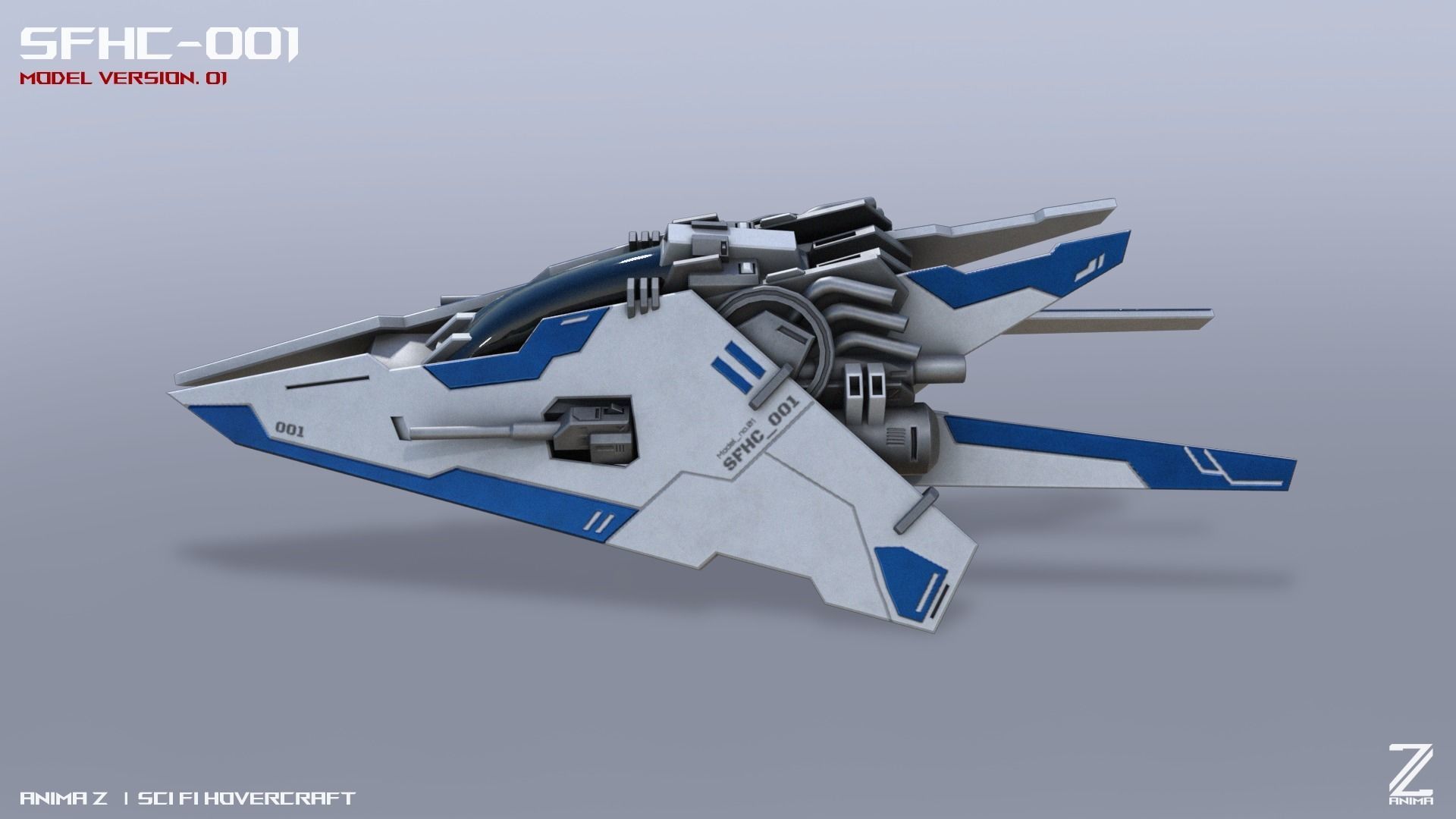 Scifi Hovercraft Low-poly 3D model_5
